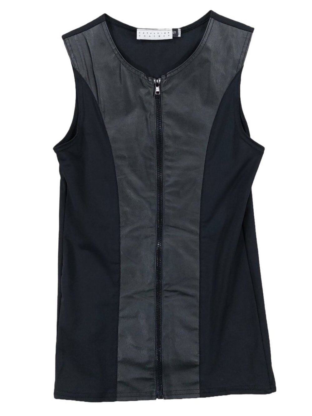 Vintage Catherine Coatney Women's Goth Leather Zip Up Vest Tank Top Sz S Black